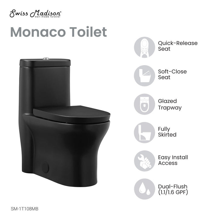Monaco One-Piece Elongated Toilet Dual-Flush, Matte Black 1.1/1.6 gpf