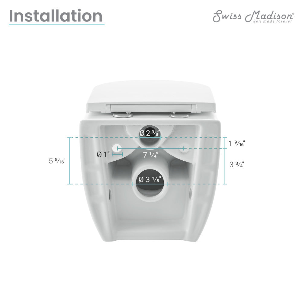 Swiss Madison Well Made Forever SM-WK450-01C - Ivy Wall Hung Elongated Toilet Bundle, Glossy White