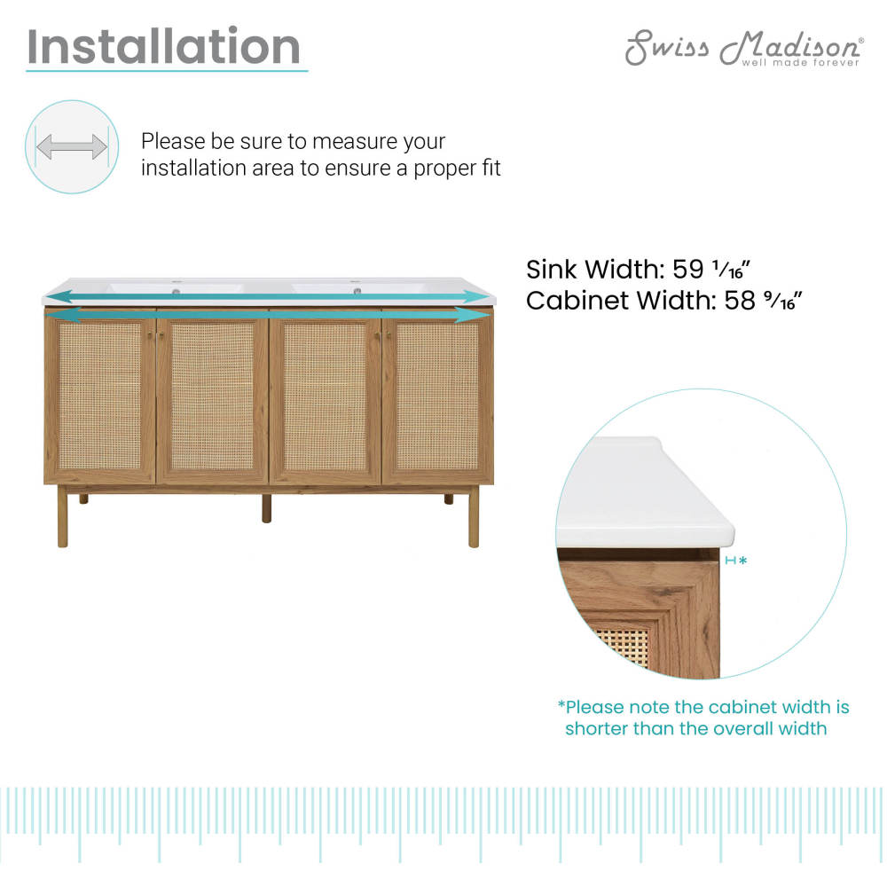 Classe 60" Bathroom Vanity in Oak