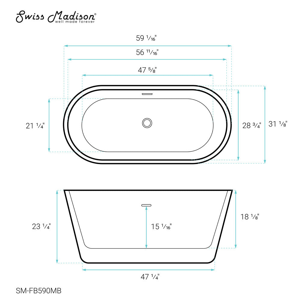 Claire 60" Freestanding Bathtub in Matte Black