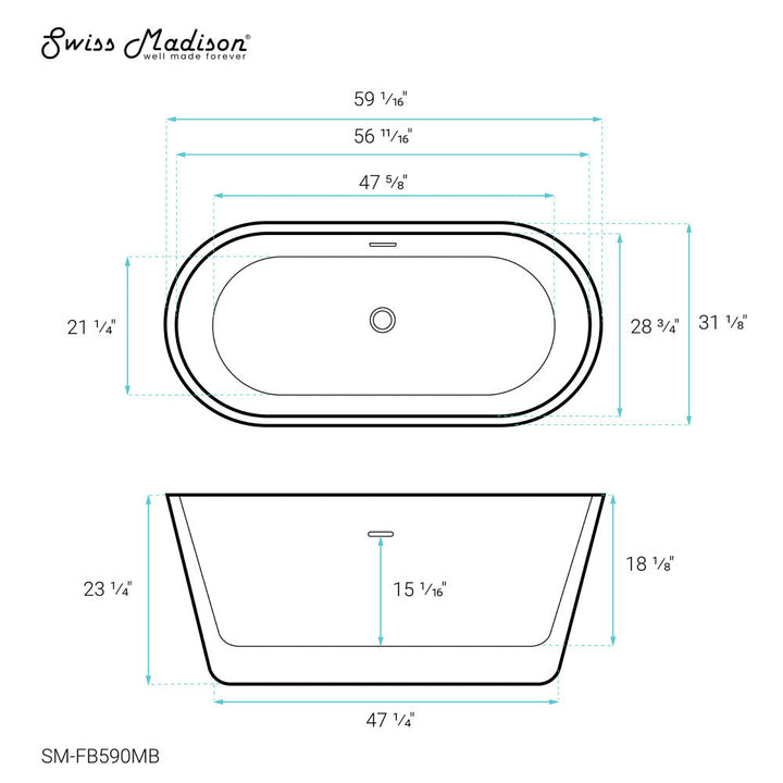 Claire 60" Freestanding Bathtub in Matte Black