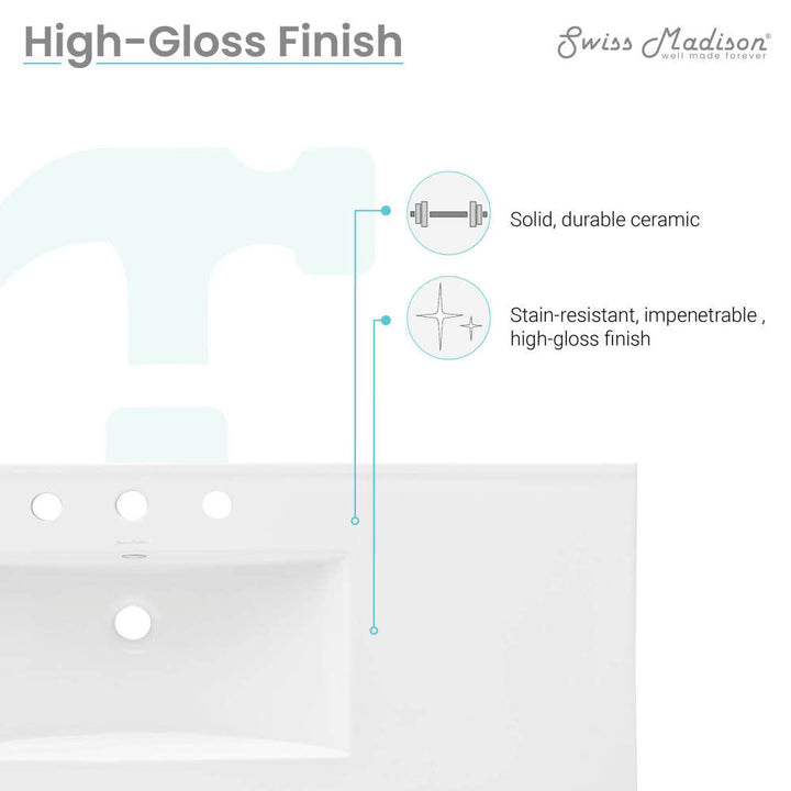 48" Ceramic Vanity Top with Three Faucet Holes