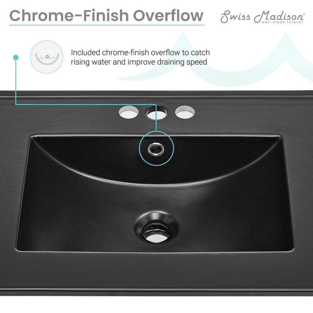 24" Ceramic Vanity Top with Three Faucet Holes in Matte Black