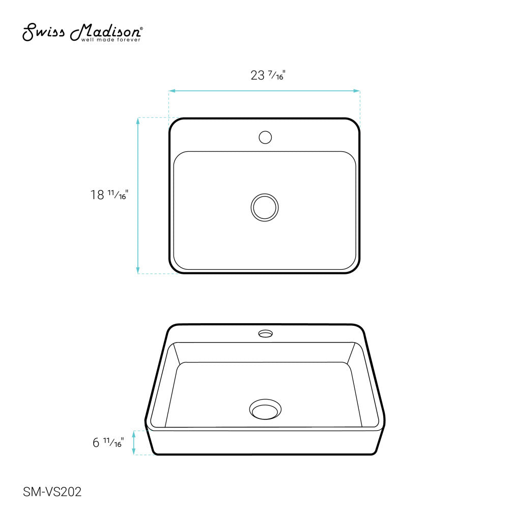 Carre Large Rectangle Vessel Sink