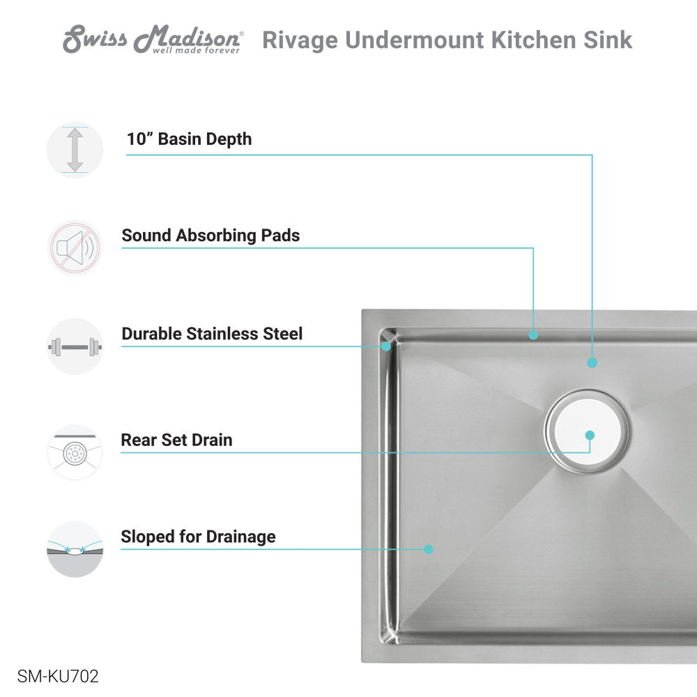Rivage 23 x 18 Stainless Steel, Single Basin,Undermount Kitchen Sink