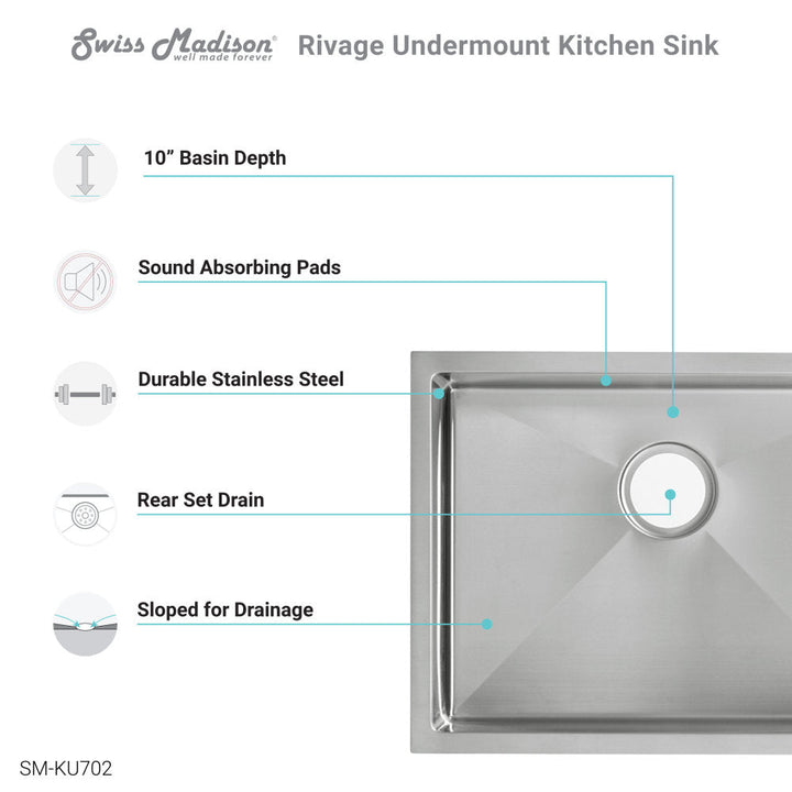 Rivage 23 x 18 Stainless Steel, Single Basin,Undermount Kitchen Sink