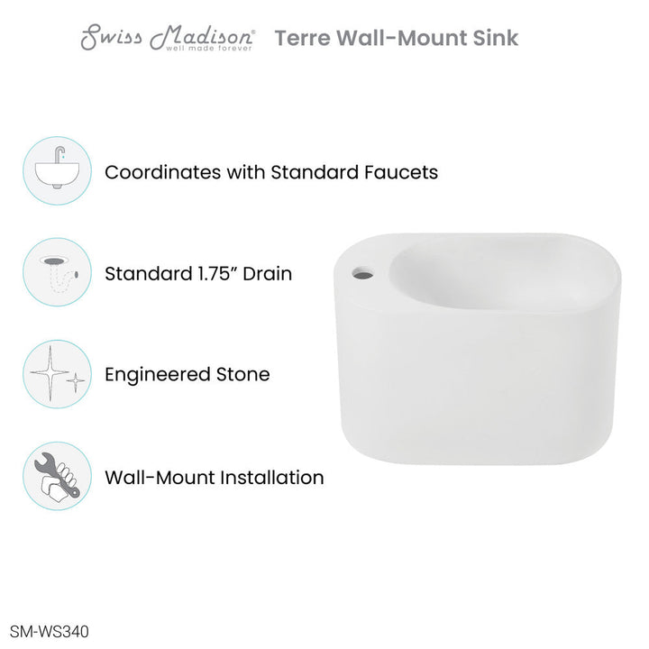 Terre 17.5" Right Side Faucet Wall-Mount Bathroom Sink in White