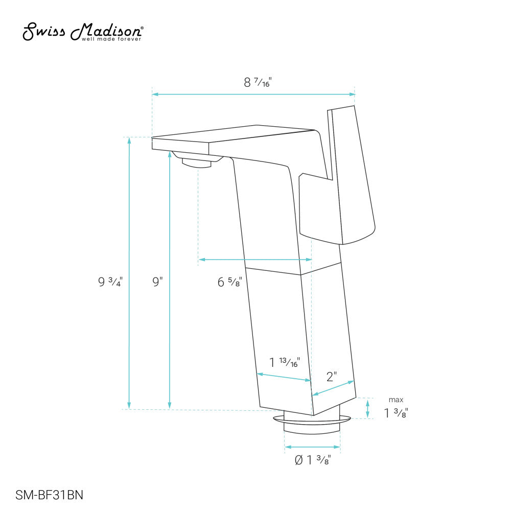 Carre Single Hole, Single-Handle, High Arc Bathroom Faucet in Brushed Nickel