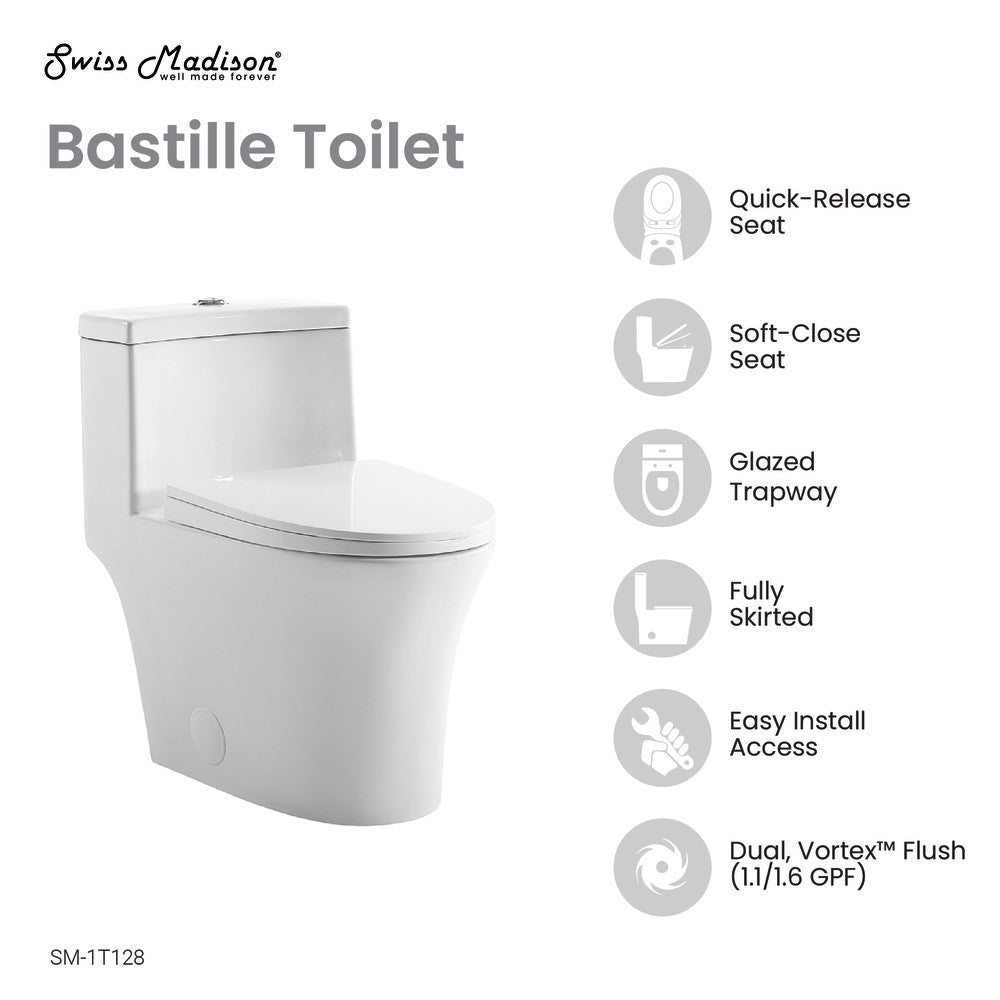 Bastille One-Piece Elongated Toilet Vortex Dual-Flush 1.1/1.6 gpf