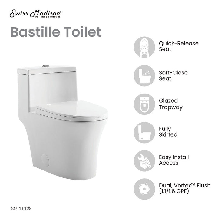 Bastille One-Piece Elongated Toilet Vortex Dual-Flush 1.1/1.6 gpf