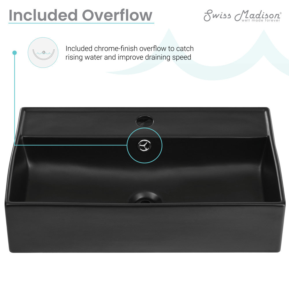 Claire 22" Rectangle Wall-Mount Bathroom Sink in Matte Black
