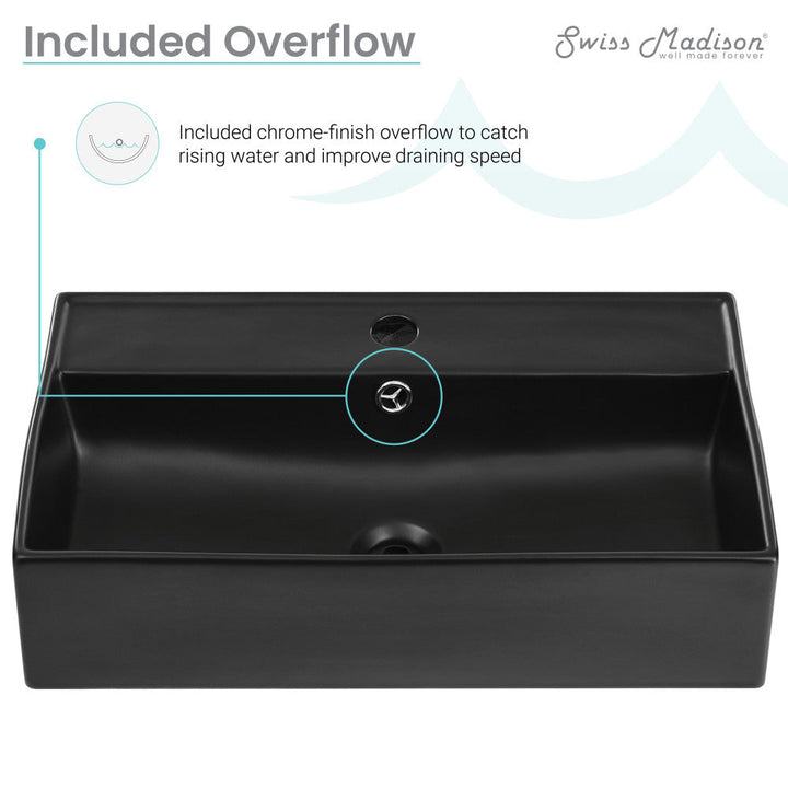Claire 22" Rectangle Wall-Mount Bathroom Sink in Matte Black