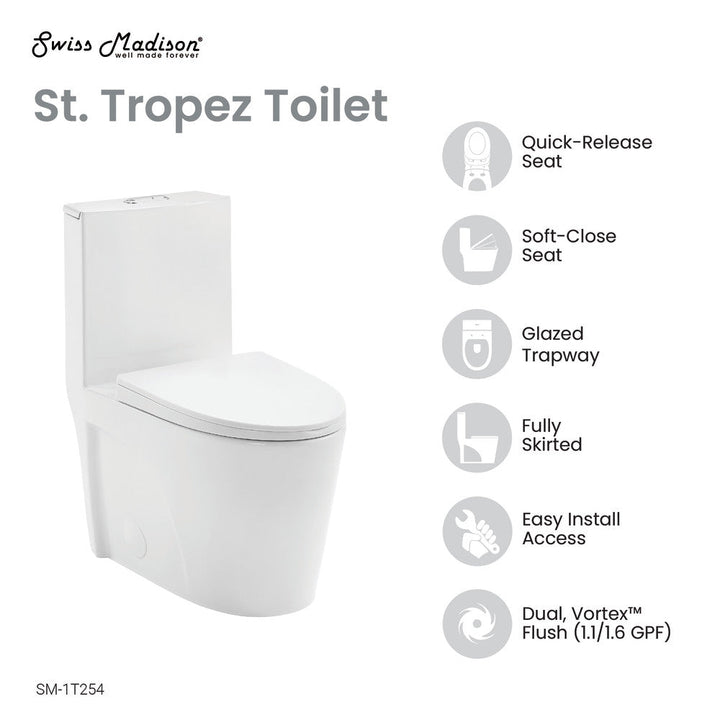 St. Tropez One-Piece Elongated Toilet Vortex Dual-Flush 1.1/1.6 gpf