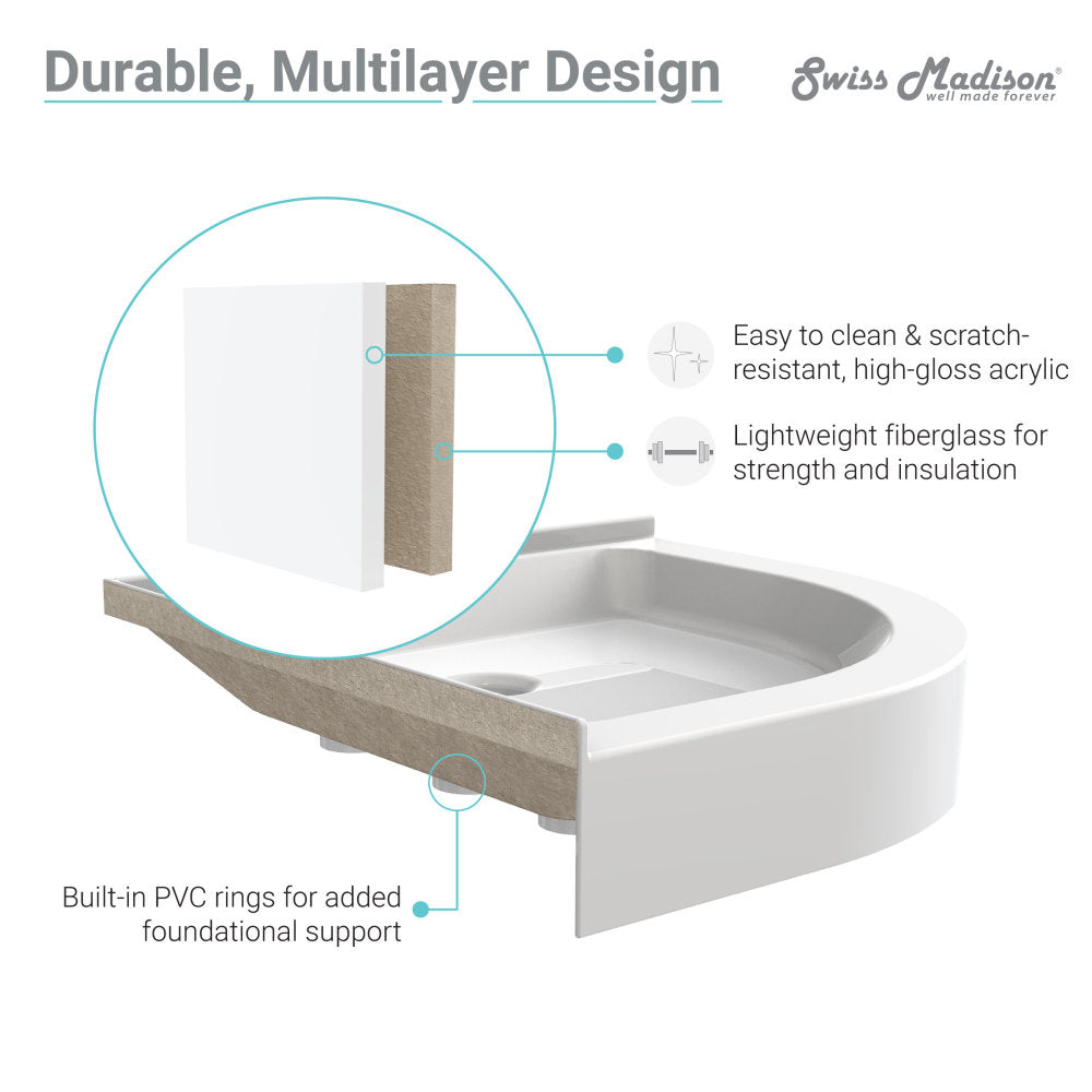 Voltaire 32" x 32" Acrylic White, Single-Threshold, Center Drain, Neo-angle Shower Base