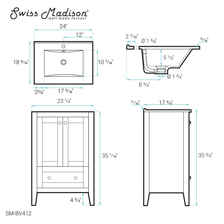 Cannes 24 Single, Two Doors, One Drawer, Bathroom Vanity