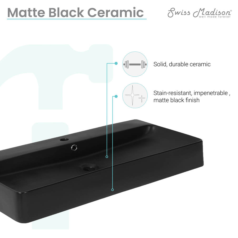 Carre 36"  Rectangle Wall-Mount Bathroom Sink in Matte Black