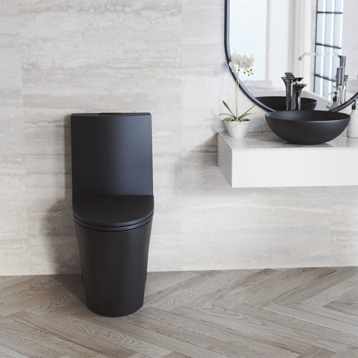 St. Tropez One Piece Elongated Toilet Dual Vortex™ Flush in Matte Black, Black Hardware 1.1/1.6 gpf