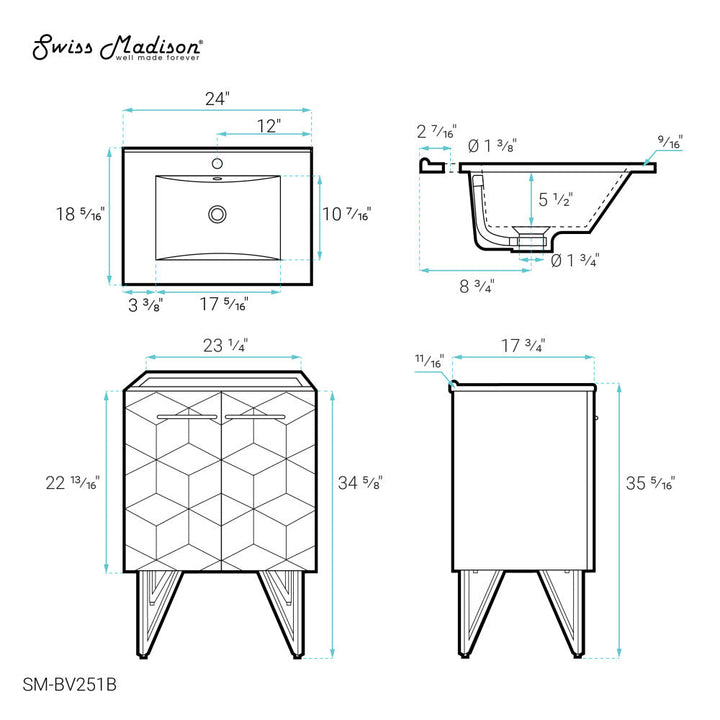 Annecy 24" Bathroom Vanity in Phantom Black