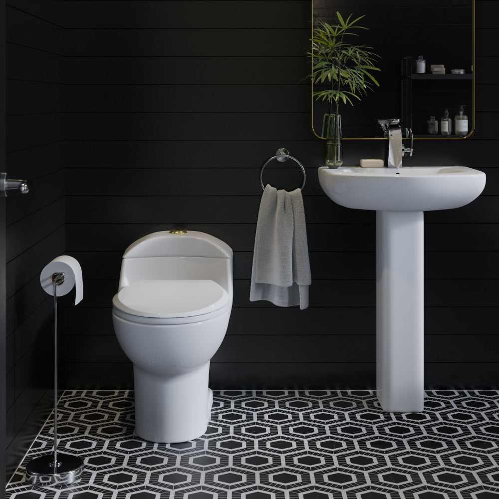 Chateau One Piece Elongated Toilet Dual Flush, Brushed Gold Hardware 1.1/1.6 gpf