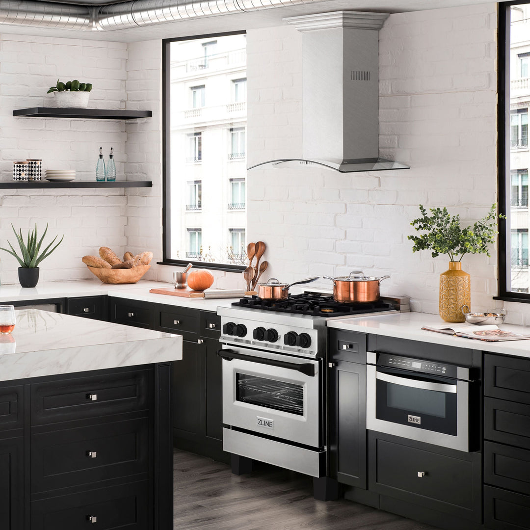 ZLINE Autograph 30" 4.0 cu. ft. Dual Fuel Range in Stainless Steel with Black Matte Accents, RAZ-30-MB