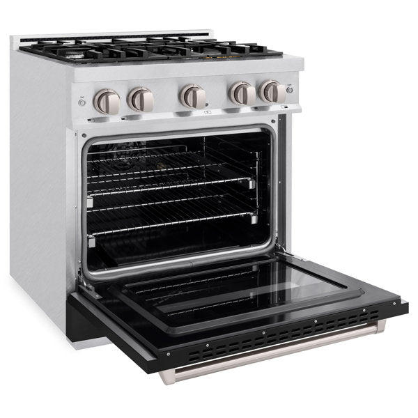 ZLINE 30" 4.2 cu. ft. Classic Gas Range with 4 Burners in DuraSnow® Stainless Steel with Black Matte Door, CGRS-BLM-30