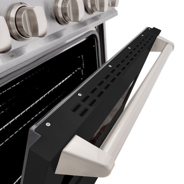 ZLINE 30" 4.2 cu. ft. Classic Gas Range with 4 Burners in DuraSnow® Stainless Steel with Black Matte Door, CGRS-BLM-30