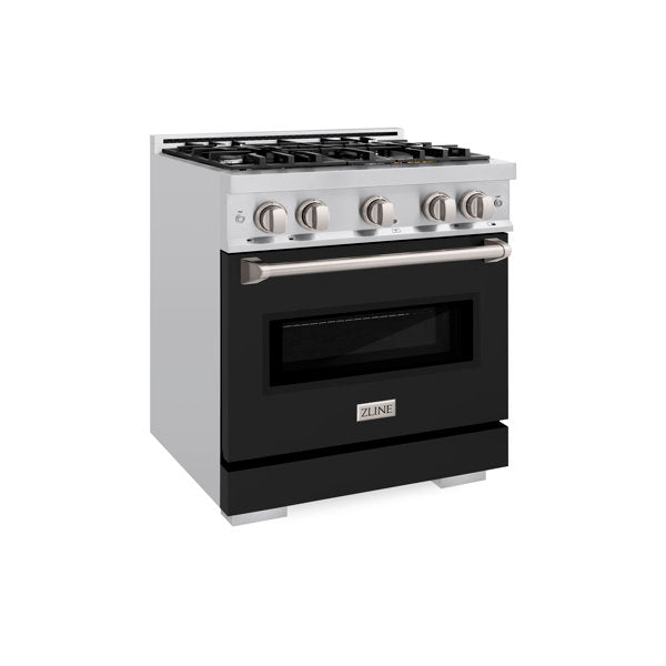 ZLINE 30" 4.2 cu. ft. Classic Gas Range with 4 Burners in Stainless Steel with Black Matte Door, CGR-BLM-30
