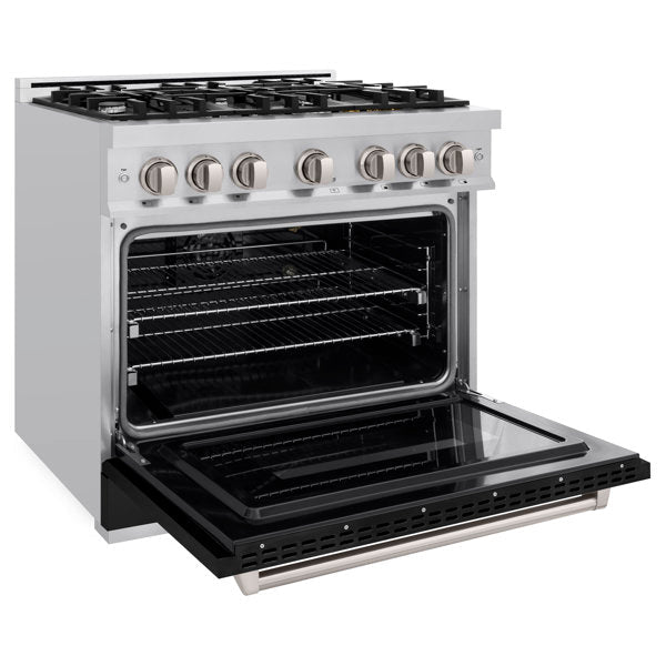 ZLINE 36" 5.2 cu. ft. Classic Gas Range with 6 Burners in Stainless Steel with Black Matte Door, CGR-BLM-36