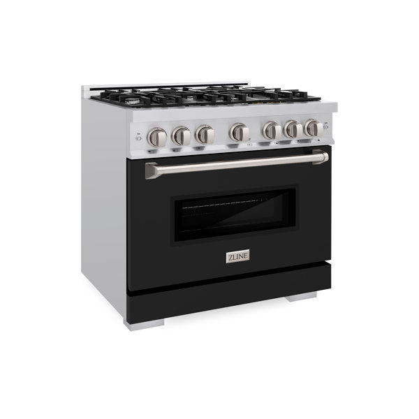 ZLINE 36" 5.2 cu. ft. Classic Gas Range with 6 Burners in Stainless Steel with Black Matte Door, CGR-BLM-36
