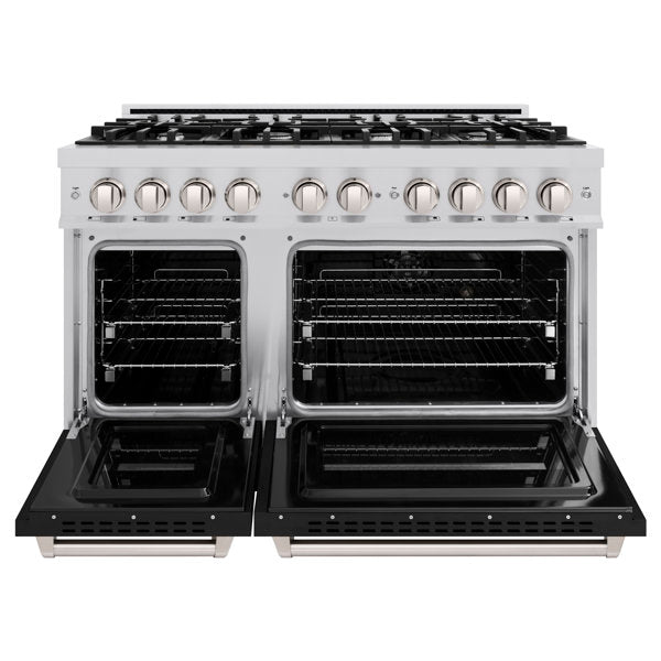 ZLINE 48" 6.7 cu. ft. Classic Double Oven Gas Range with 8 Burners in Stainless Steel with Black Matte Doors, CGR-BLM-48