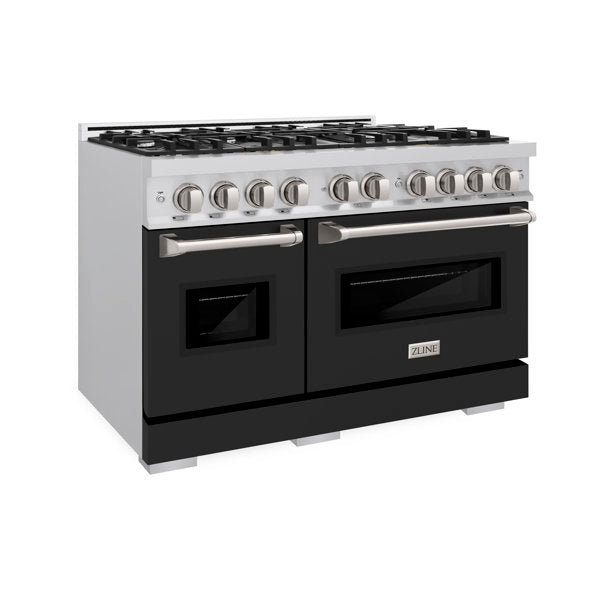 ZLINE 48" 6.7 cu. ft. Classic Double Oven Gas Range with 8 Burners in Stainless Steel with Black Matte Doors, CGR-BLM-48