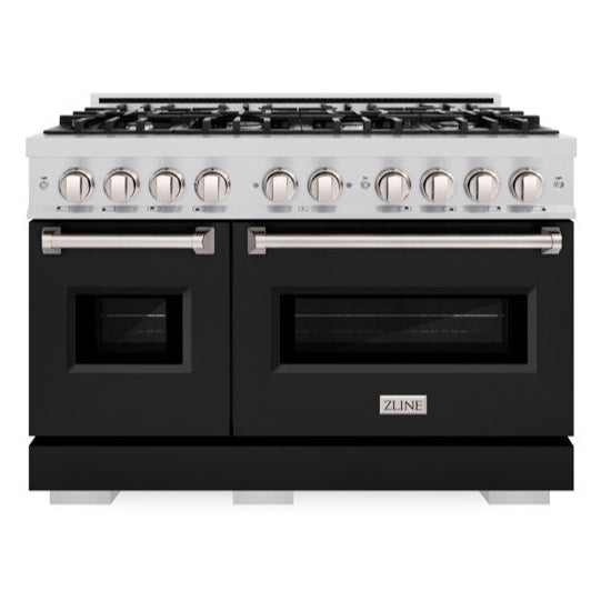 ZLINE 48" 6.7 cu. ft. Classic Double Oven Gas Range with 8 Burners in Stainless Steel with Black Matte Doors, CGR-BLM-48