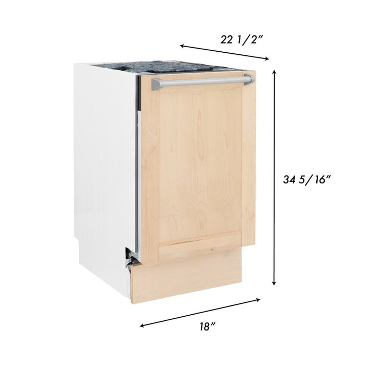 ZLINE 18" Tallac Series Built-In Dishwasher in Unfinished Wood with Stainless Steel Handles, DWV-UF-18