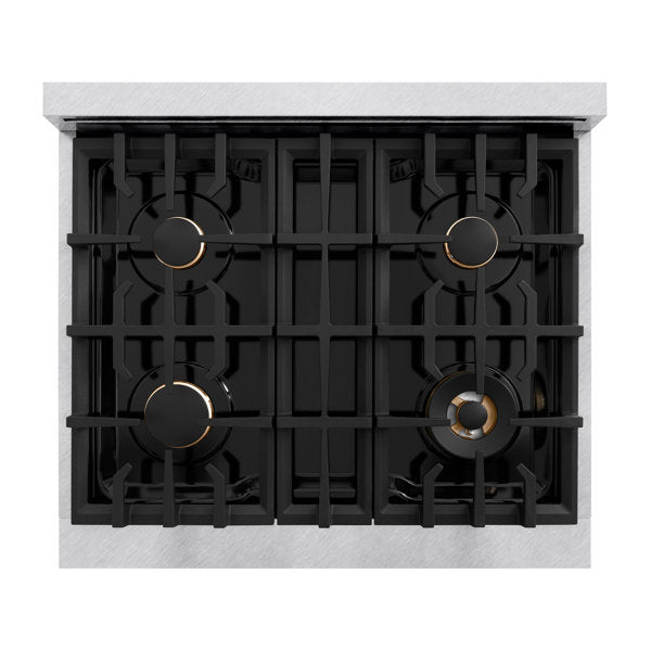 ZLINE Autograph 30" 4.2 cu. ft. Classic Gas Range with 4 Burners in DuraSnow® Stainless Steel and Matte Black Accents, CGRSZ-30-MB