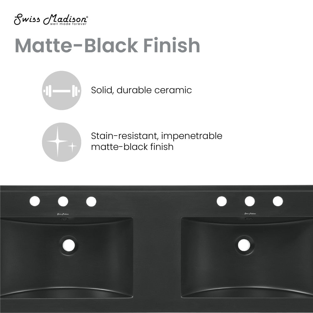 48" Ceramic Vanity Top Double Basins in Matte Black with 3 Holes