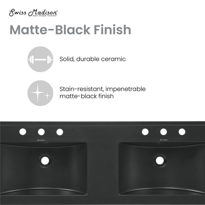 48" Ceramic Vanity Top Double Basins in Matte Black with 3 Holes