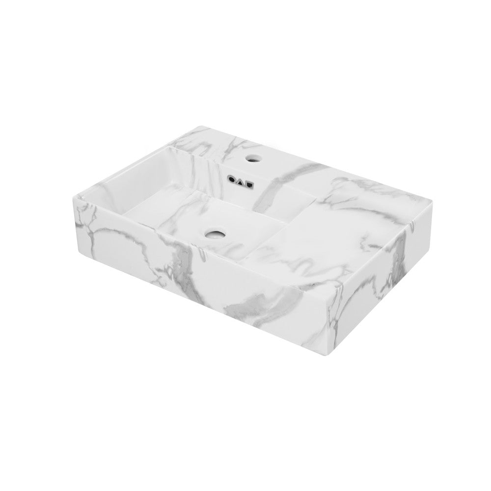 St. Tropez 24" Left Side Faucet Wall-Mount Bathroom Sink in White Marble