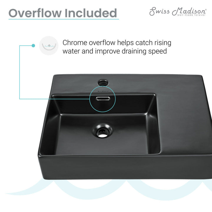 St. Tropez 24 x 18 Ceramic Wall Hung Sink with Left Side Faucet Mount, Matte Black