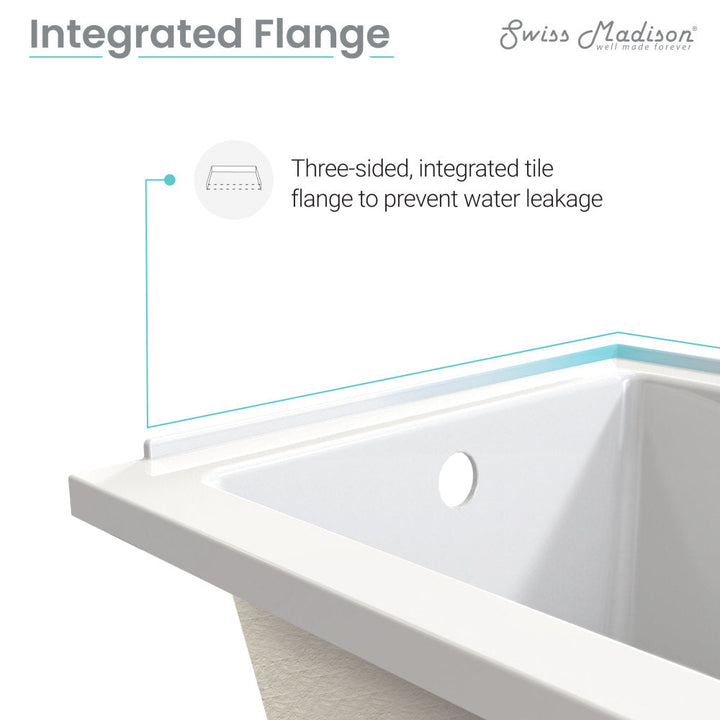 Voltaire 54" x 30" Acrylic Glossy White, Alcove, Integral Right-Hand Drain, Bathtub