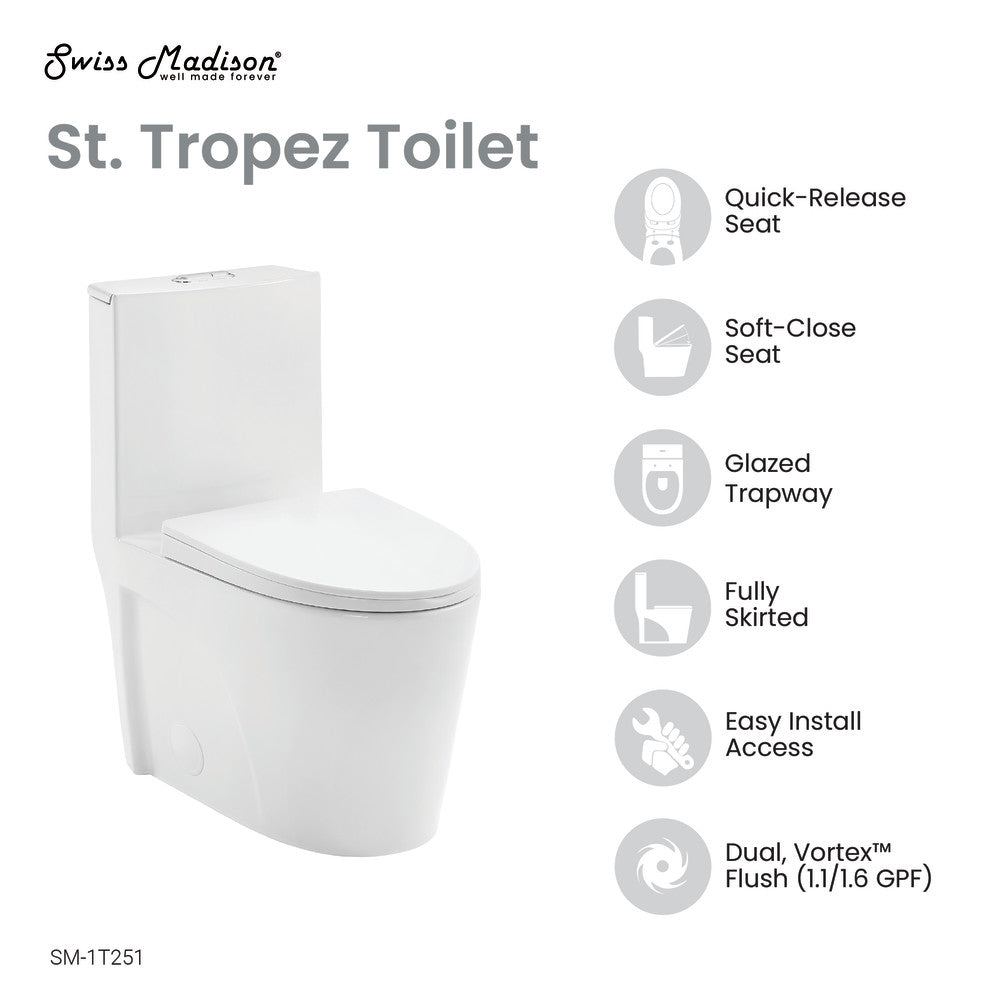 St. Tropez One-Piece Elongated Toilet, 14" Rough-In 1.1/1.6 gpf