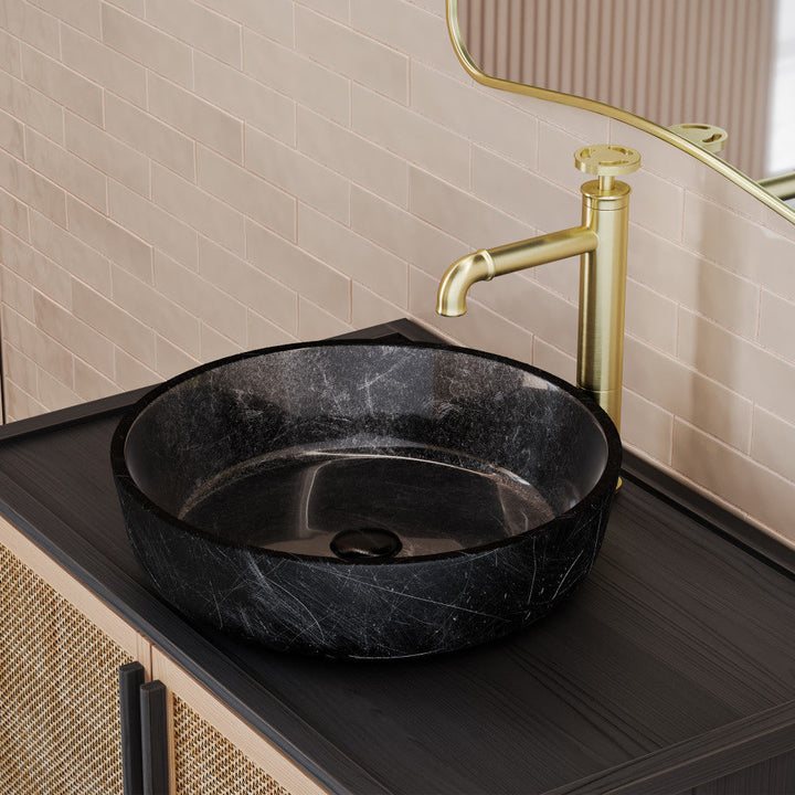 Avallon 16.5 " Round Glass Vessel Sink, Black