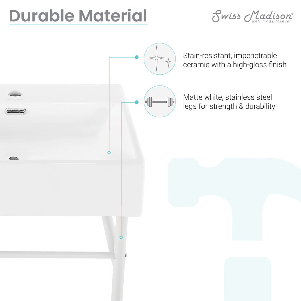 Claire 24 Ceramic Console Sink White Basin Matte White Legs