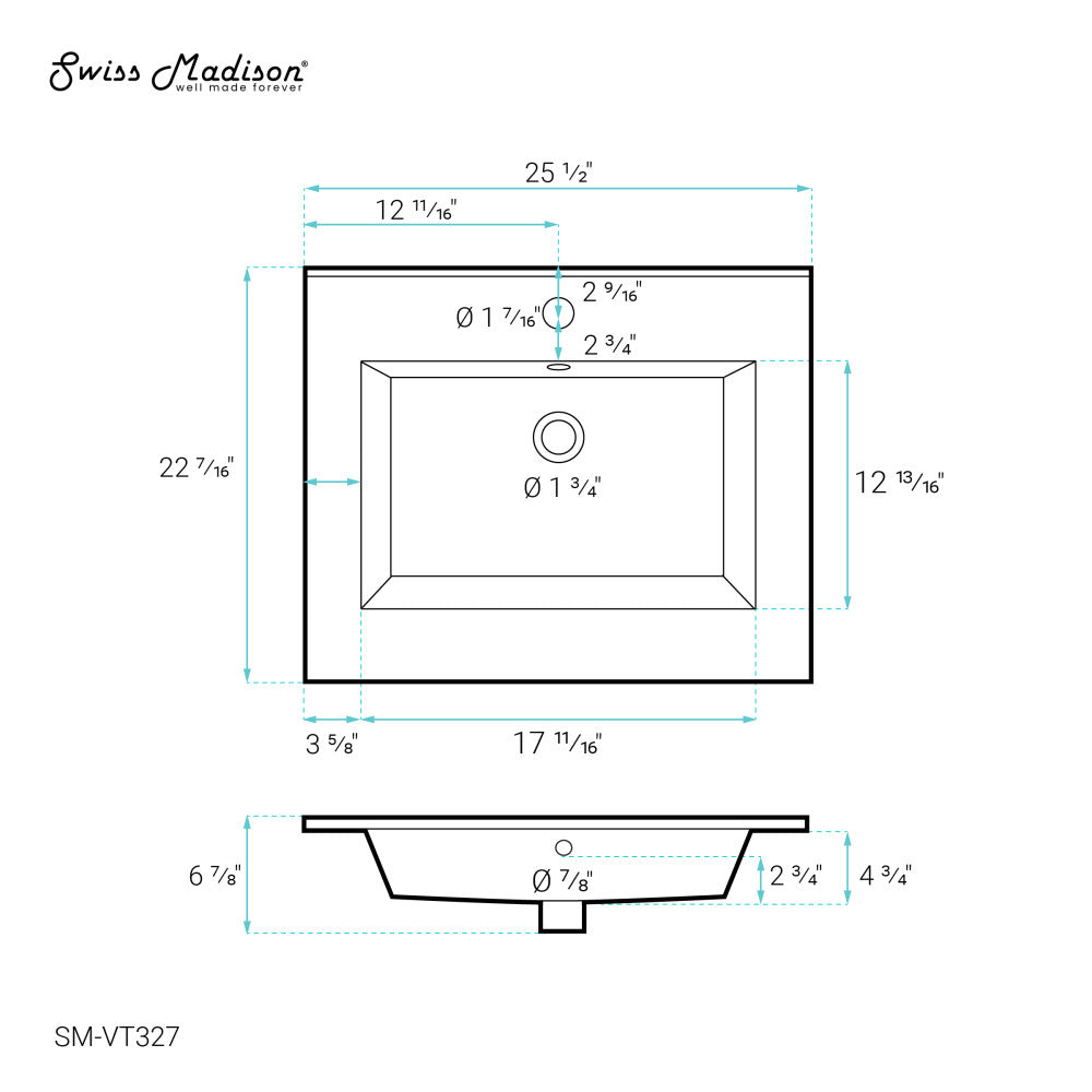 Voltaire 25 Vanity Top Sink with Single Faucet Hole