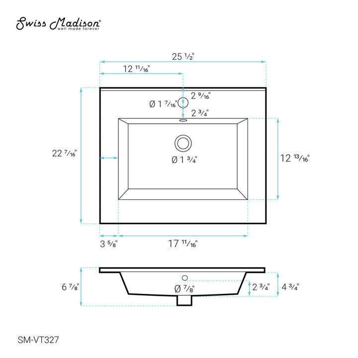Voltaire 25 Vanity Top Sink with Single Faucet Hole