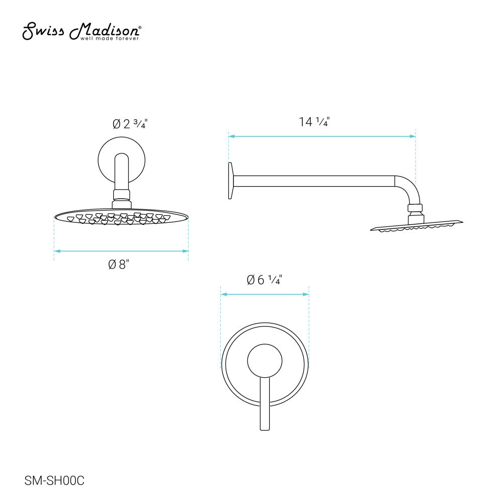 Ivy Single-Handle 1 Spray 8" Wall Mounted Fixed Shower Head in Chrome (Valve Included)