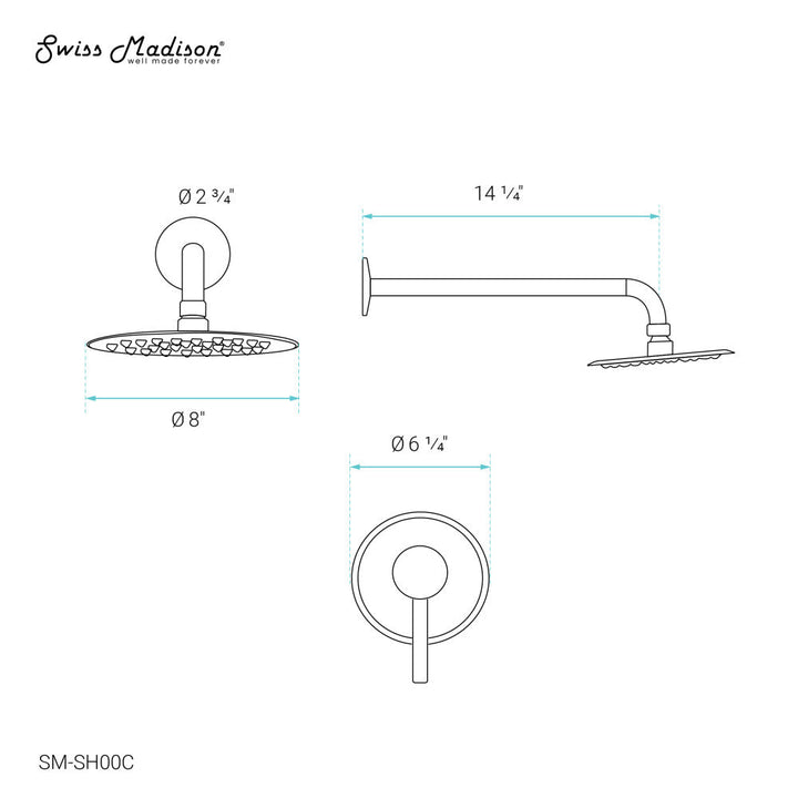 Ivy Single-Handle 1 Spray 8" Wall Mounted Fixed Shower Head in Chrome (Valve Included)