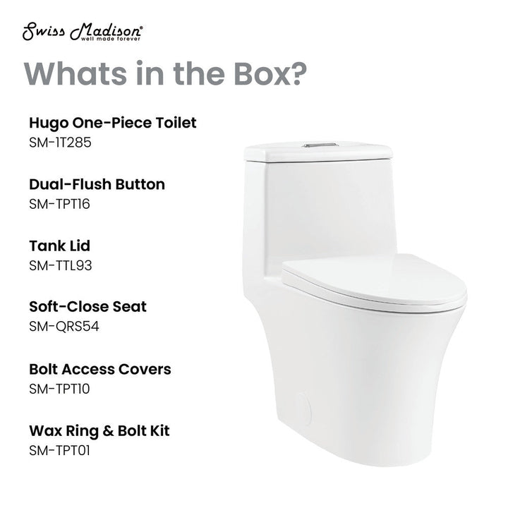 Hugo One Piece Elongated Dual Flush Toilet 1.1 / 1.6 gpf