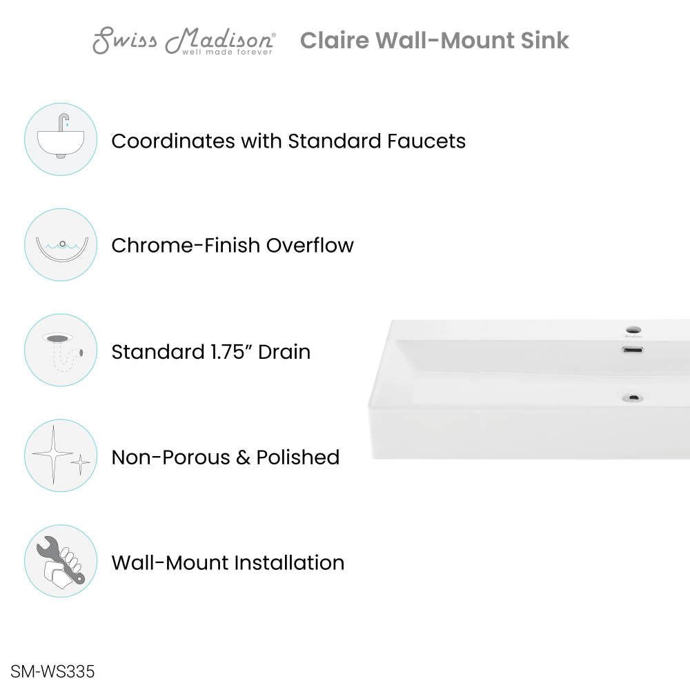 Claire 40" Rectangle Wall-Mount Bathroom Sink