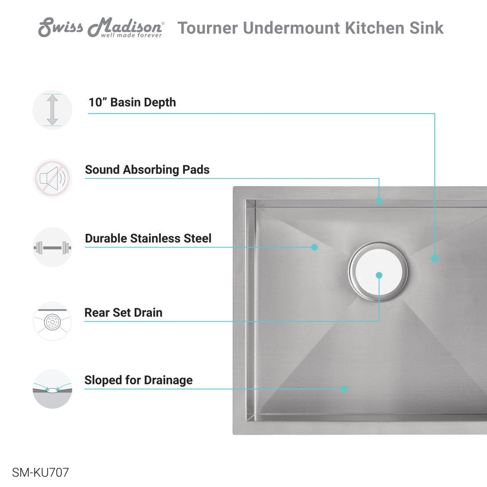 Tourner 21 x 18 Stainless Steel, Single Basin, Undermount Kitchen Sink
