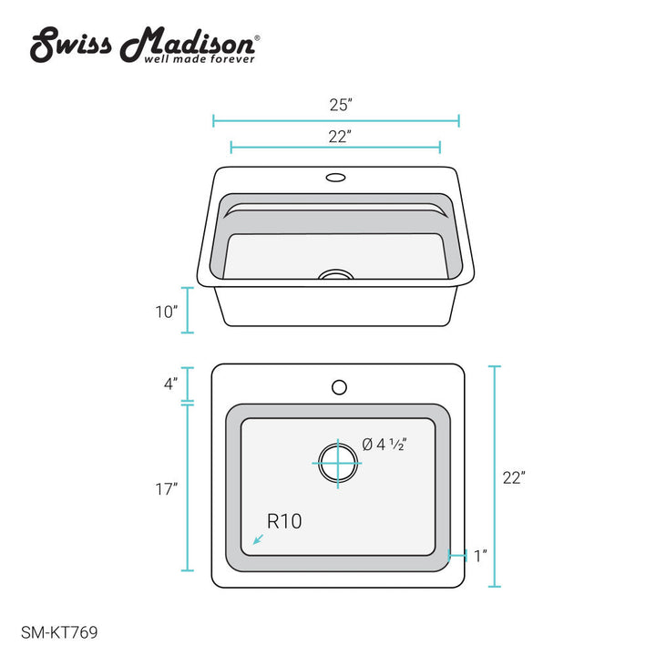 Ravi Single Basin 25 x 22 Topmount Kitchen Workstation Sink